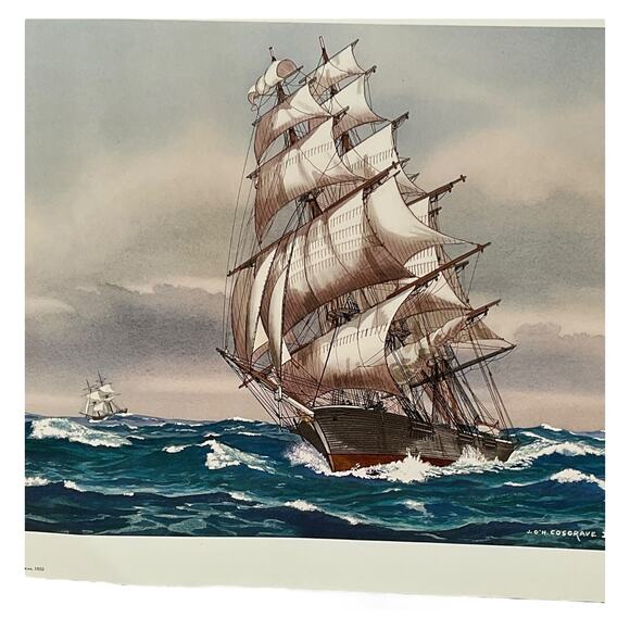 Vintage Clipper Ship Print Sovereign of the Seas 1852 by JOH Cosgrave‎ II - Picture 2 of 5